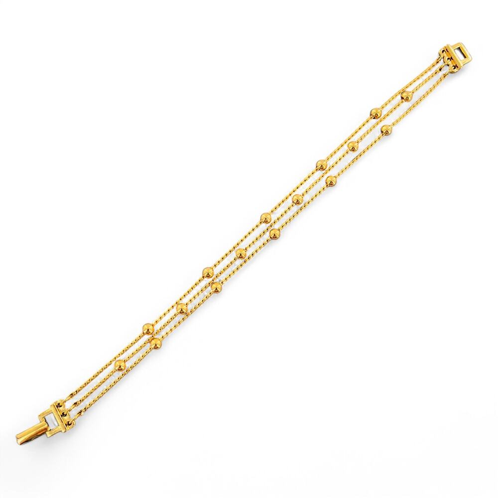 Monet Triple Strand Bracelet Gold Tone Beaded Chain